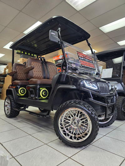 Evolution D5 Golf Cart Custom Double Diamond Stich Seat Covers Brown Ostrich & Brown