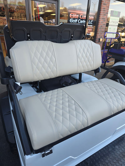 Evolution Golf Cart Custom Diamond Stich Seat Covers Stone / Beige with White Stitching