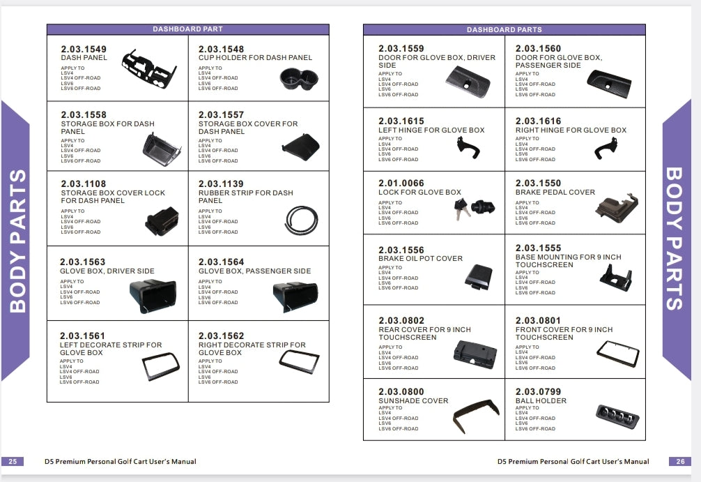 EVOLUTION GOLF CART DIGITAL PARTS CATALOG FOR D5 RANGER & MAVERICK (DI