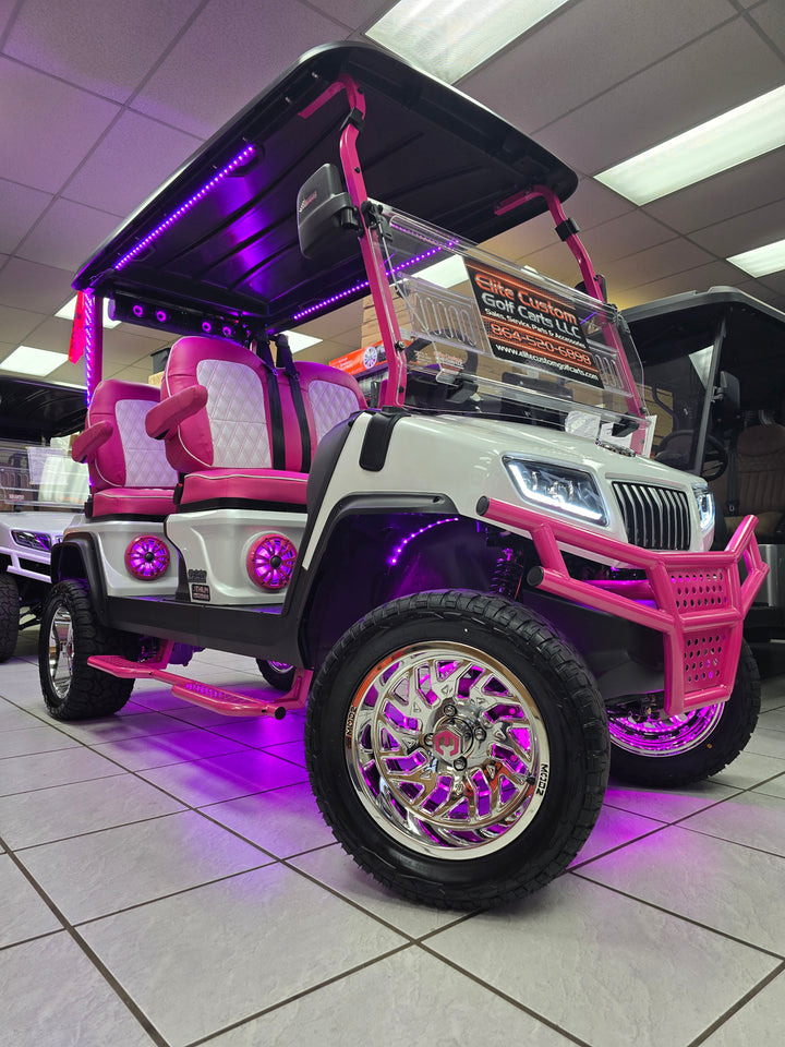 Evolution D5 Golf Cart Custom Diamond Stich Seat Covers White &amp; Hot Pink