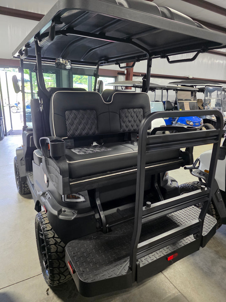Denago Golf Cart Premium Double Diamond Stich Seats with Flip Down Armrest Black with White Stiching and Piping