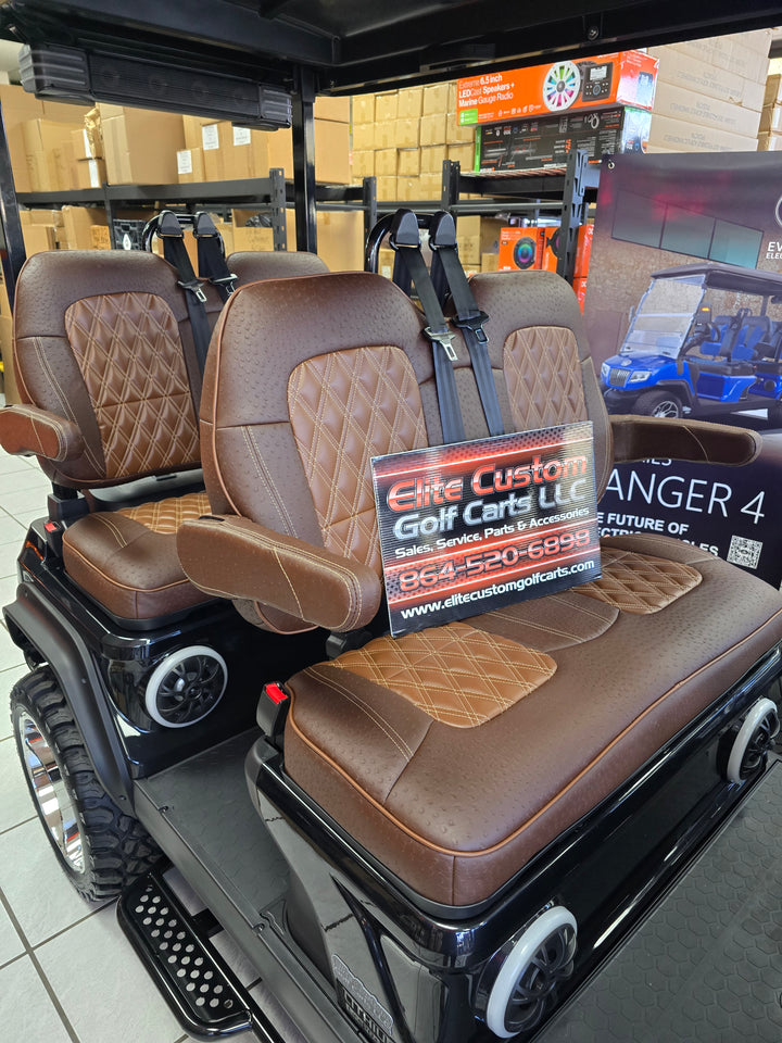 Evolution D5 Golf Cart Custom Double Diamond Stich Seat Covers Brown Ostrich &amp; Brown