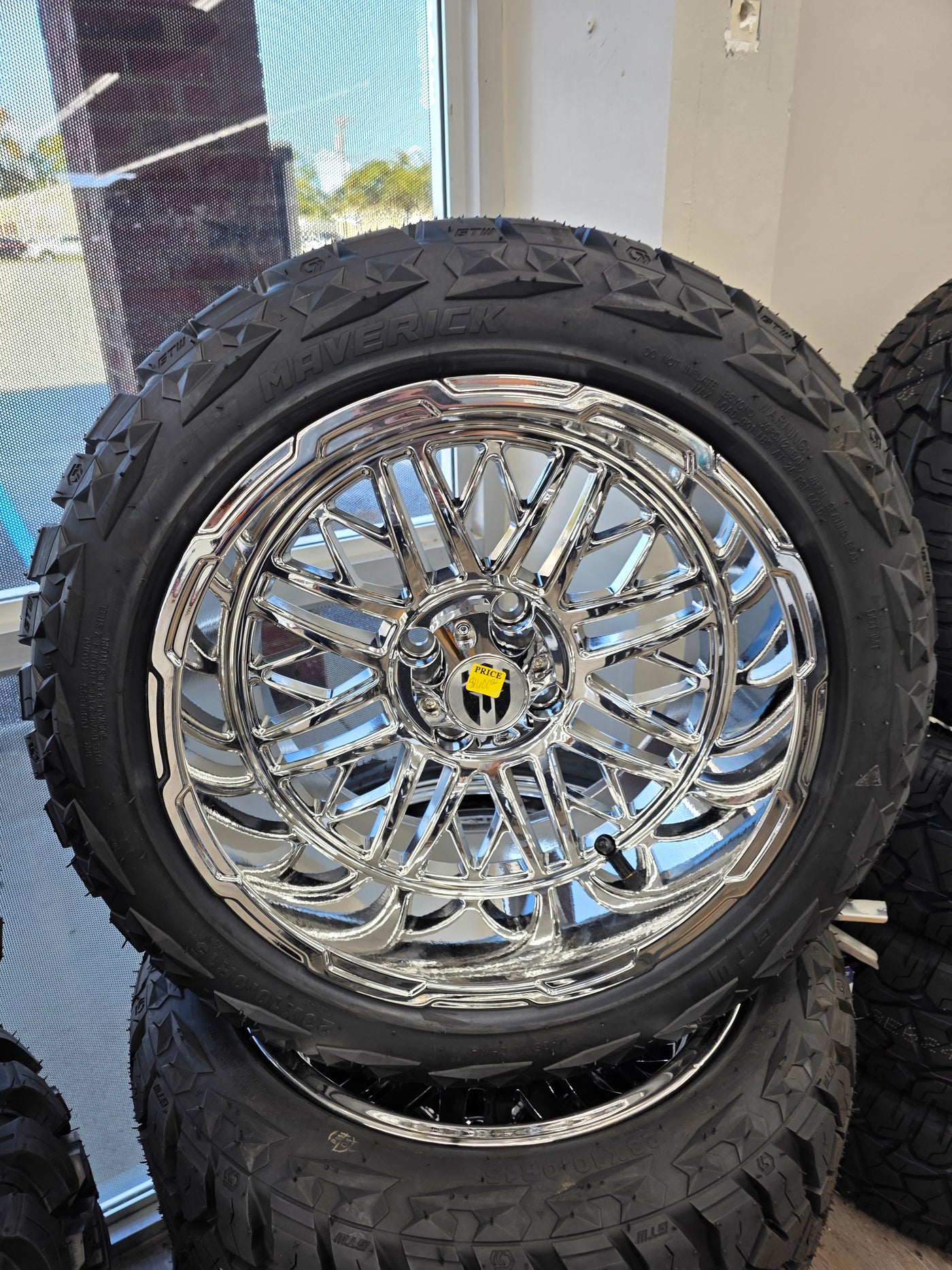 15″ Empire Keng Chrome Wheels Golf Cart Wheels on 15x23" GTW Maverick Hybrid Tires (Set of 4)