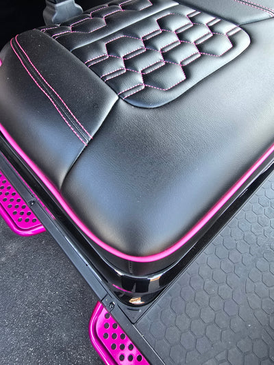 Evolution D5 Golf Cart Custom Hex Stich Seat Covers Black & Hot Pink Stich