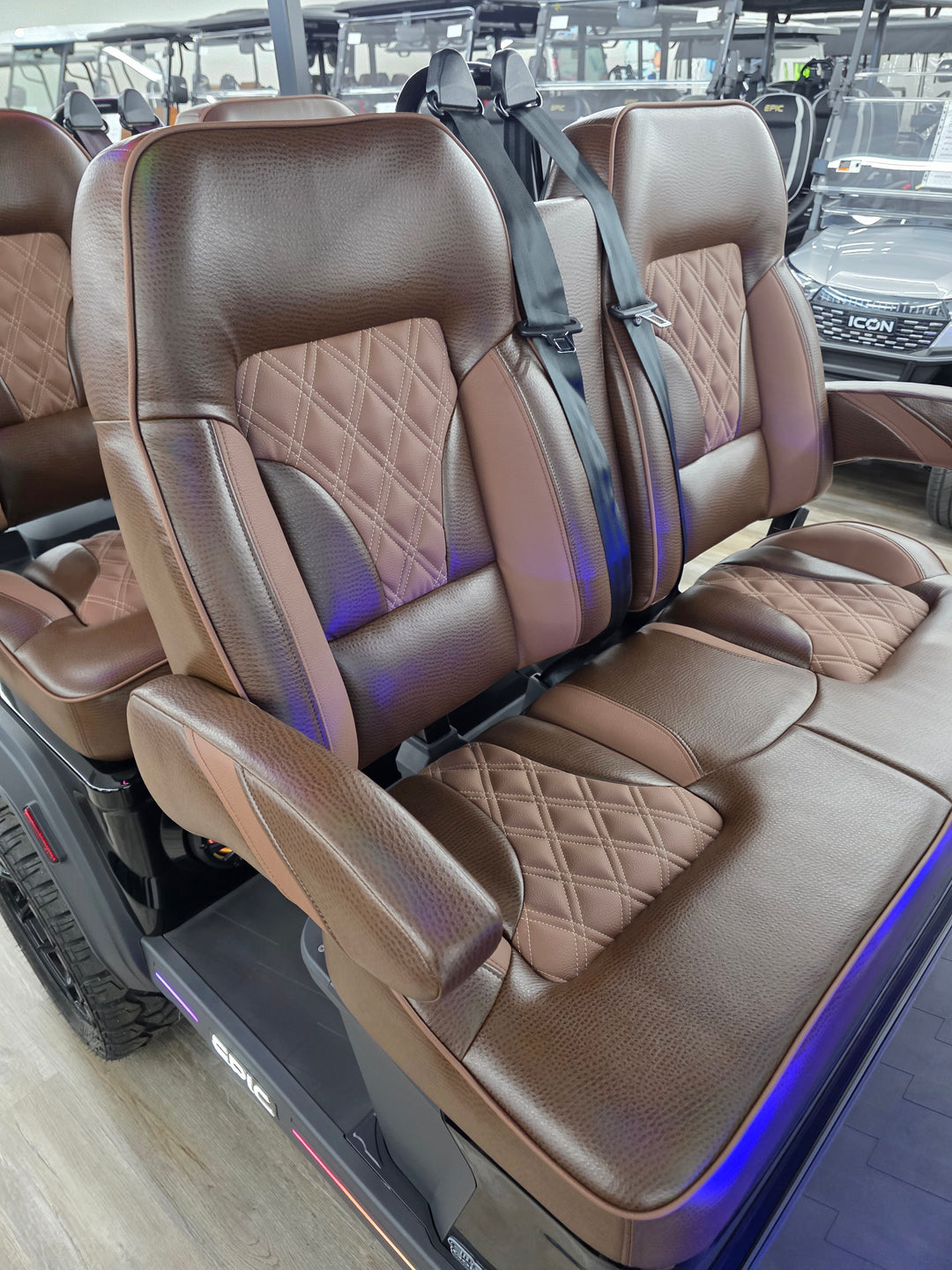 Epic Golf Cart Premium Double Diamond Stich Seats with Flip Down Armrest fits Epic E20FX, E40FX, E60FX
