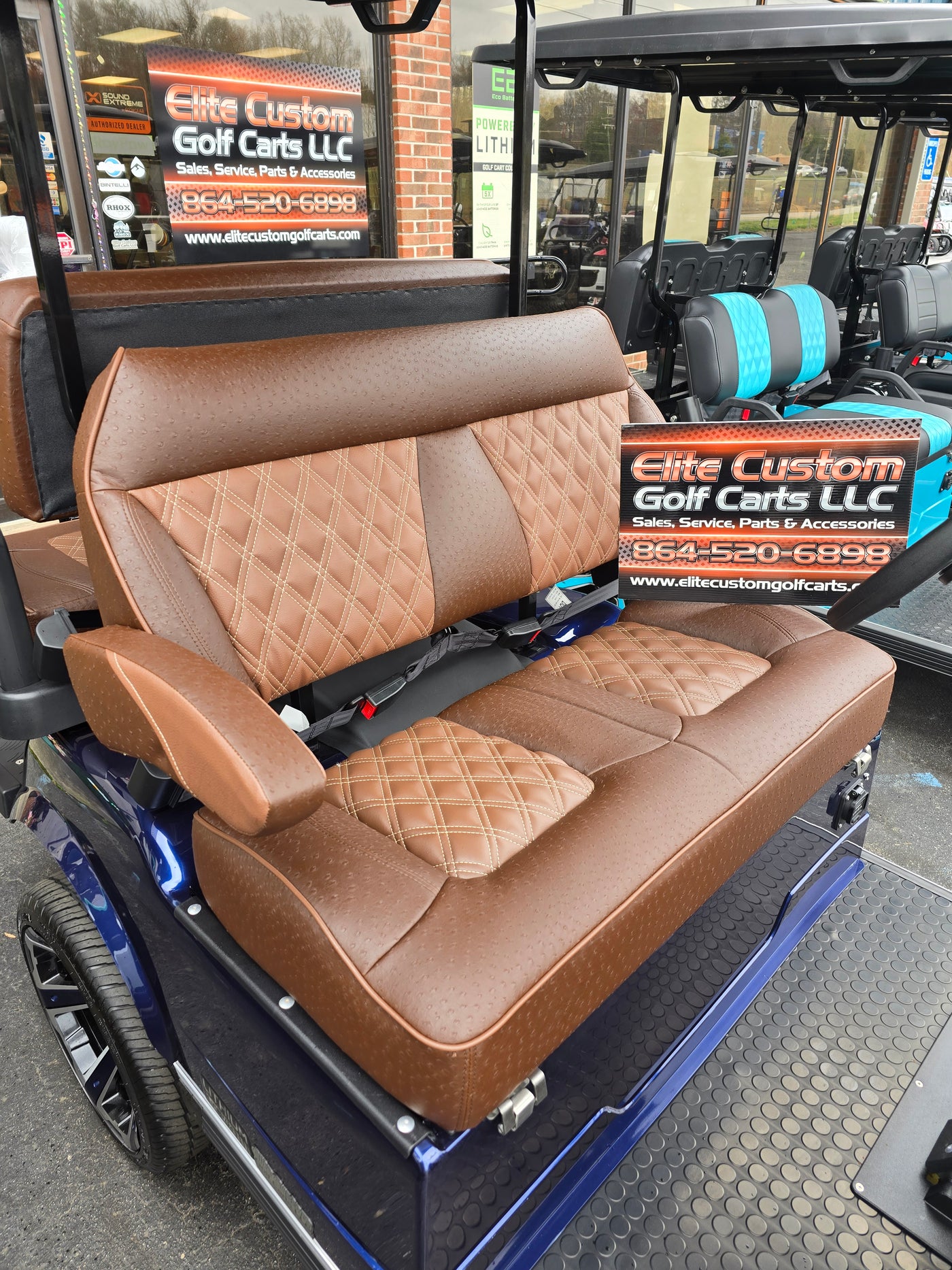 Evolution EV Golf Cart Legacy Series Premium Chocolate Brown Double Diamond Stich Seats w/Armrest fits Evolutions Classic Pro , Plus and Forester Plus