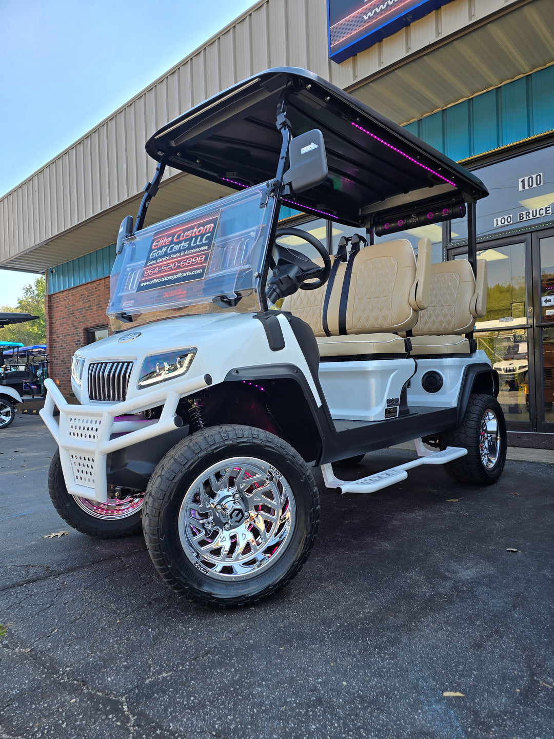 Evolution D5 Golf Cart Custom Double Diamond Stich Seat Covers Beige &amp; White Pipe
