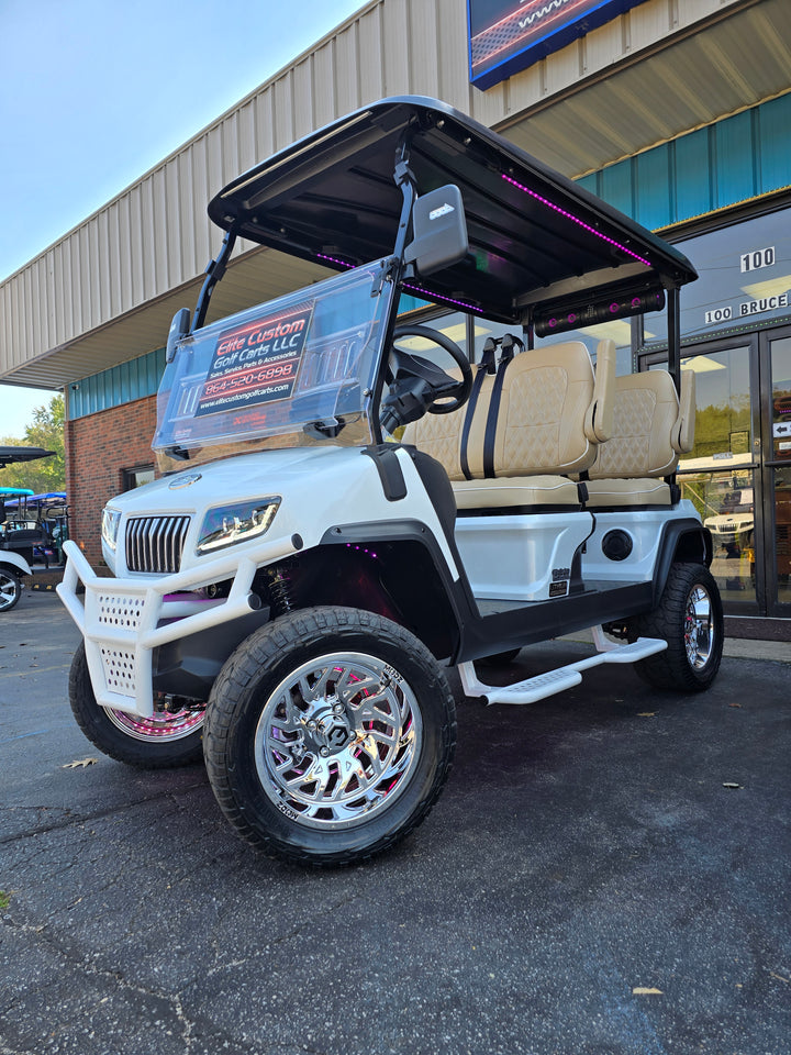 Evolution D5 Golf Cart Custom Double Diamond Stich Seat Covers Beige &amp; White Pipe