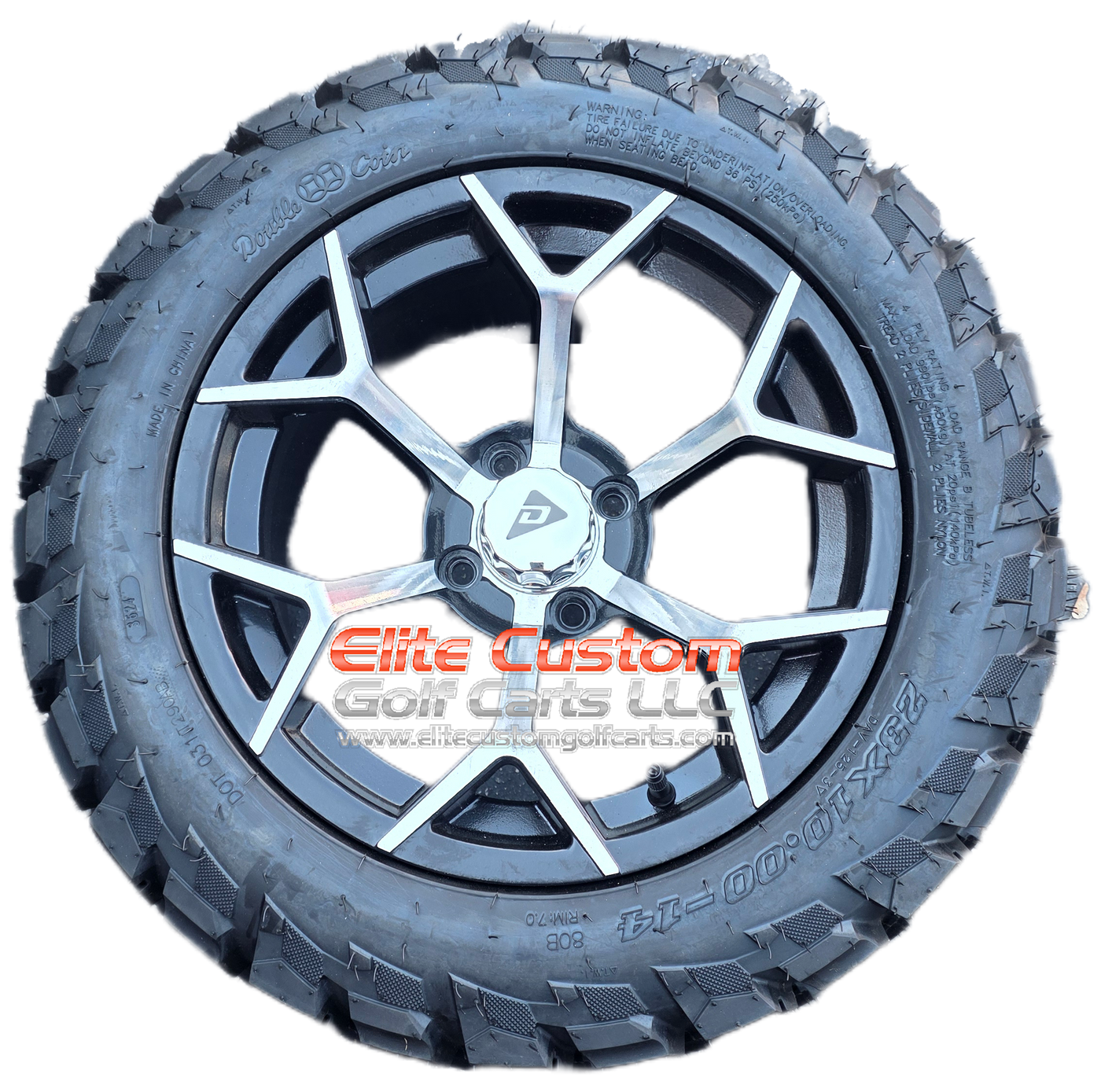 DENAGO EV GOLF CART WHEELS 14" ON 23 TIRES (These are the Stock Factory Denago Wheels)