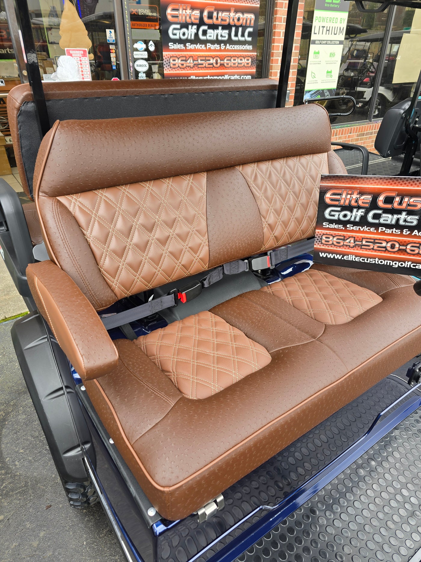 Evolution EV Golf Cart Legacy Series Premium Chocolate Brown Double Diamond Stich Seats w/Armrest fits Evolutions Classic Pro , Plus and Forester Plus
