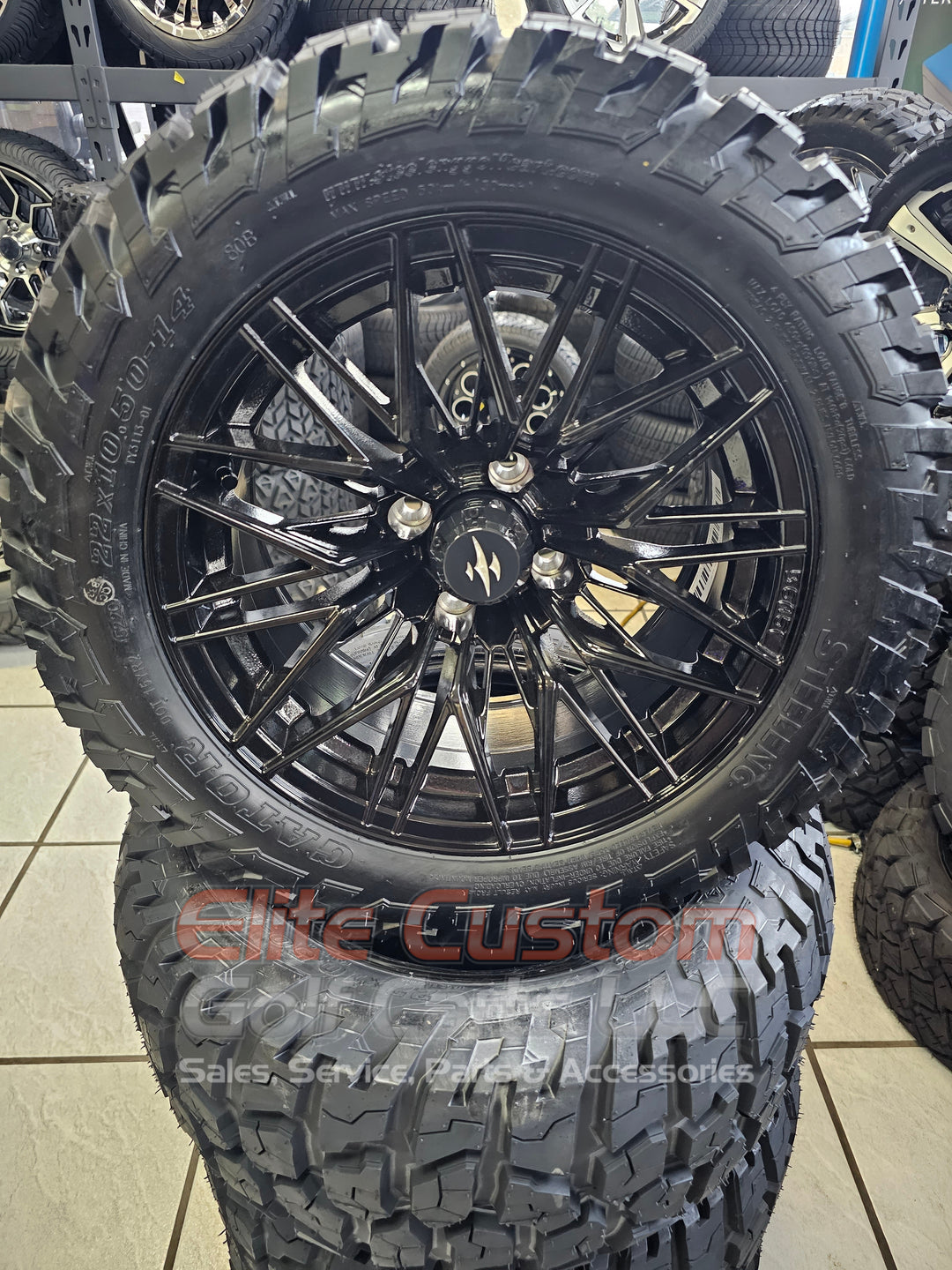 14″ Hornet Black Wheel – Aluminum Alloy / STEELENG BEAST 22″x10.5″-14″ GATOR All Terrain DOT Approved