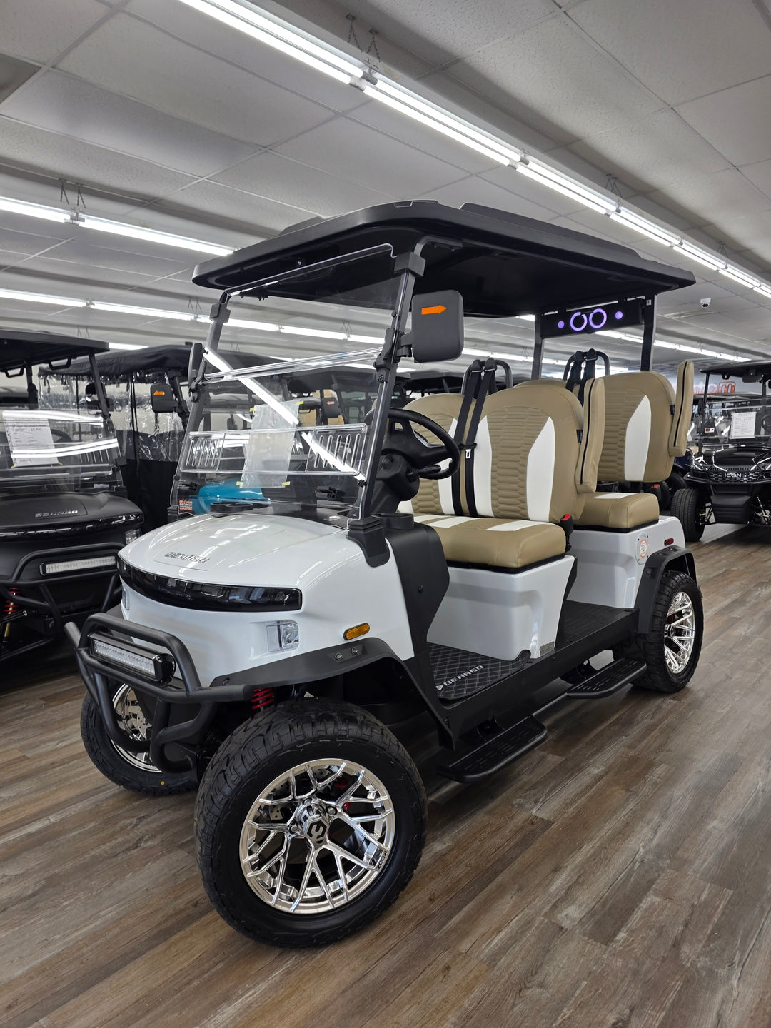Denago Rover XL &amp; Rover XXL Golf Cart Custom Seat Covers Beige and White