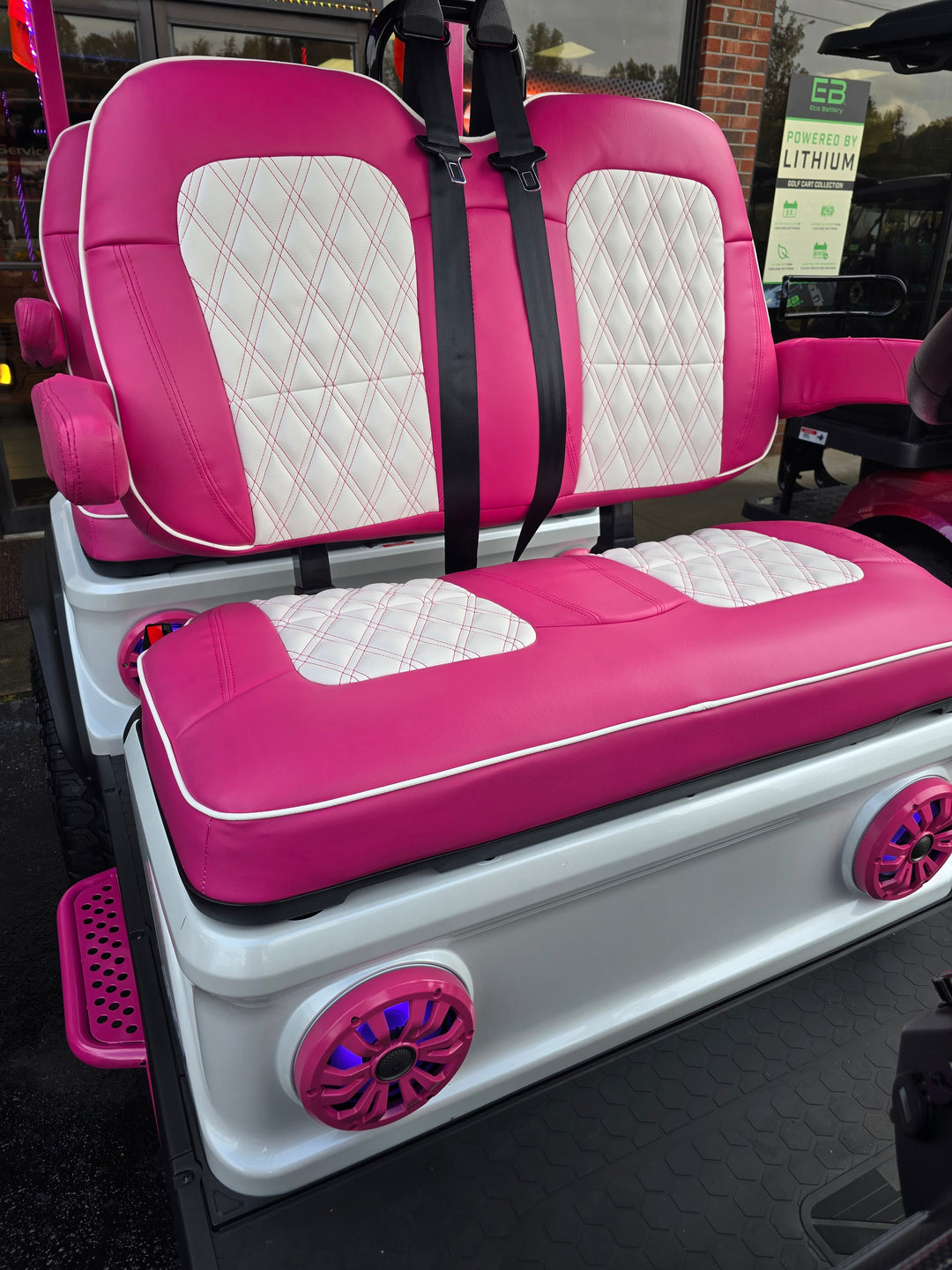 Evolution D5 Golf Cart Custom Diamond Stich Seat Covers White &amp; Hot Pink