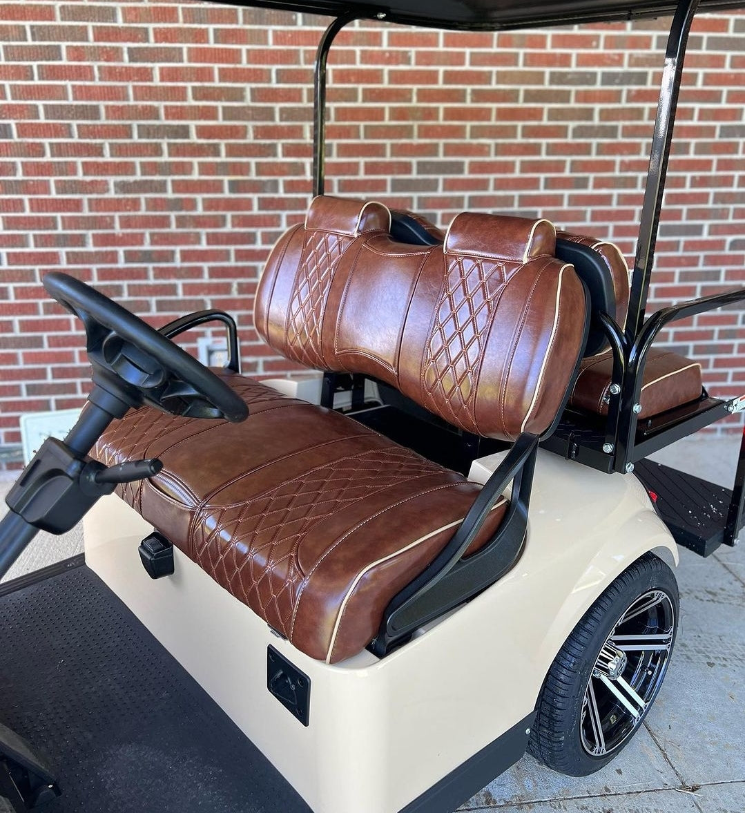 Denali Diamond Stich Seats Brown with Tan Pipe Golf Cart Seats (4 Piece Cushion Set)