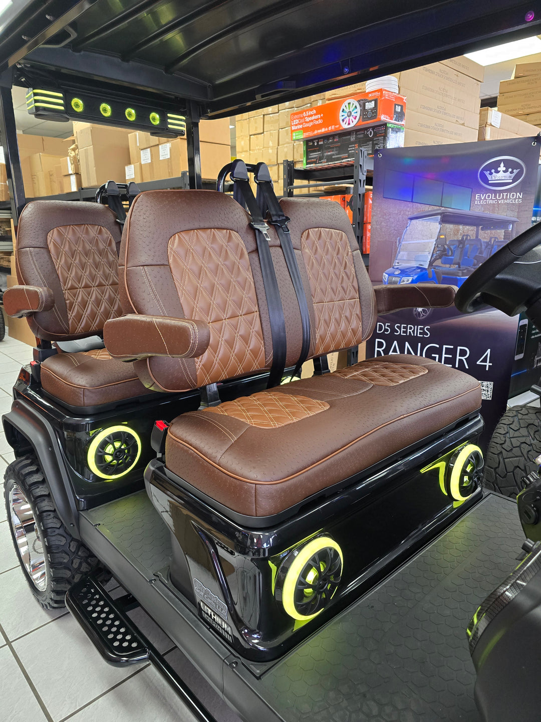 Evolution D5 Golf Cart Custom Double Diamond Stich Seat Covers Brown Ostrich &amp; Brown