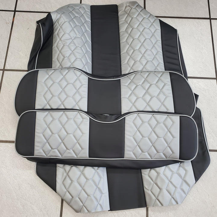 Diamond Stich Black &amp; Silver Ez-Go ( Ezgo ) Txt or Rxv Cart Front Rear Seat Covers