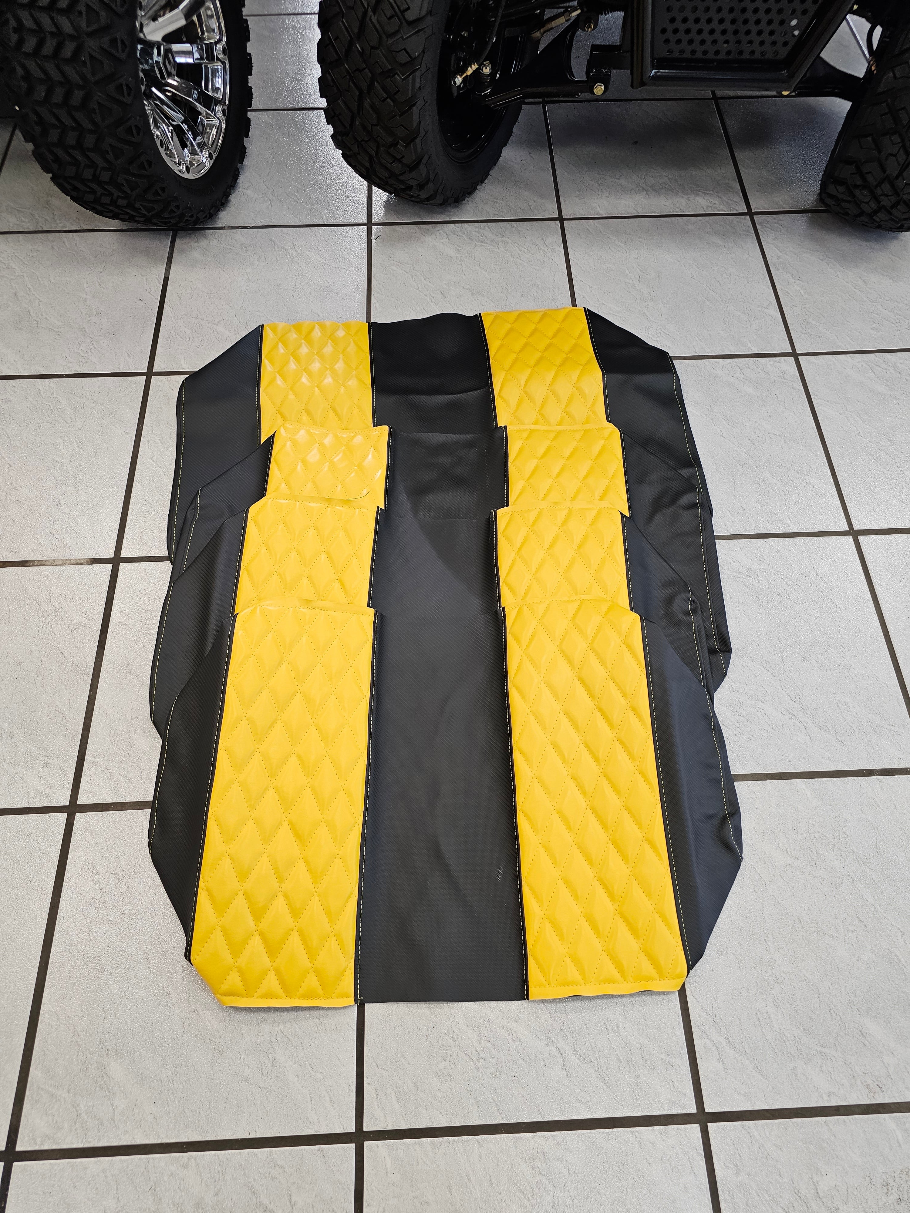 Evolution EV Golf Cart Custom Diamond Stich Seat Covers Black with Yel