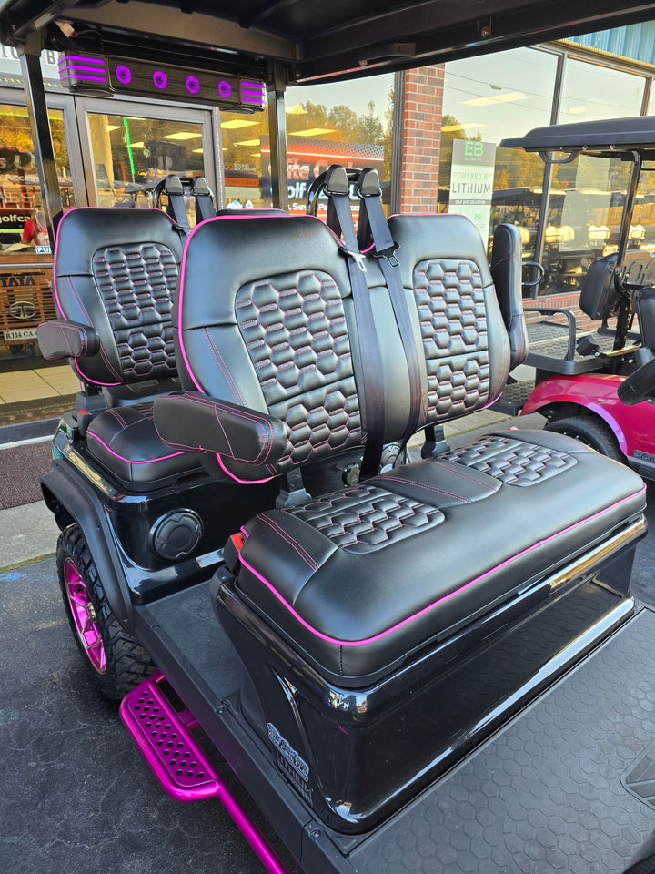 Evolution D5 Golf Cart Custom Hex Stich Seat Covers Black &amp; Hot Pink Stich