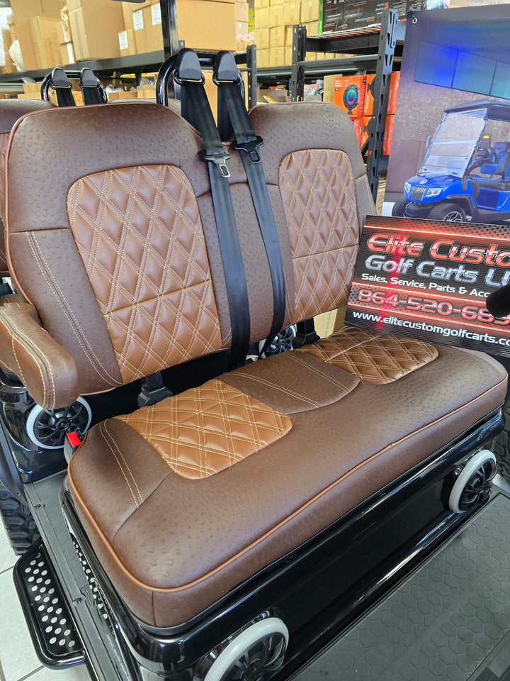 Evolution D5 Golf Cart Custom Double Diamond Stich Seat Covers Brown Ostrich &amp; Brown