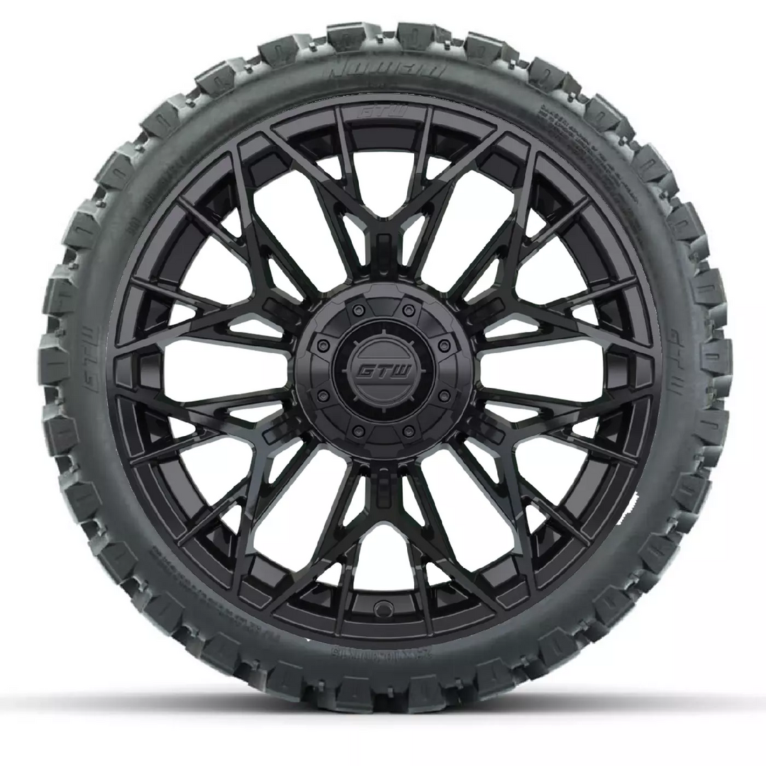 15″ GTW® Stellar Matte Black Wheels Golf Cart Wheels on 15x23" Nomad All Terrain Tires (Set of 4) optional Lugs