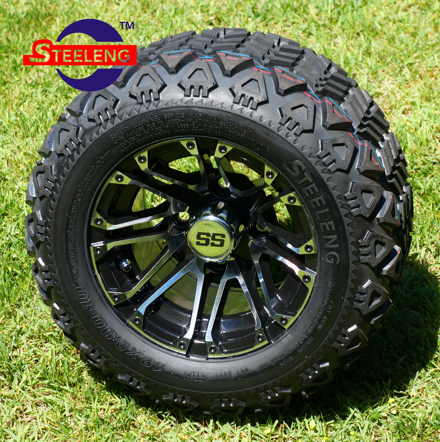 10" LANCER MACHINED/BLACK - 18x10.00-10 All-Terrain TIRES AND WHEELS COMBO (SET OF 4)
