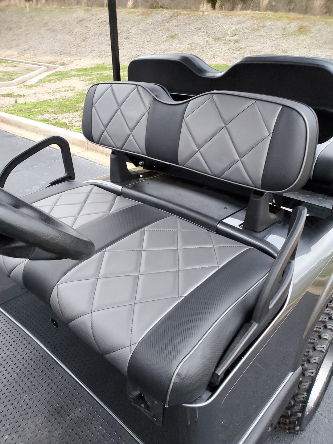 Custom Diamond Stich Charcoal Grey &amp; Black Ez-Go (Ezgo) Txt/Rxv or Club Car DS 2000-2013 Cart Front Rear Seat Covers
