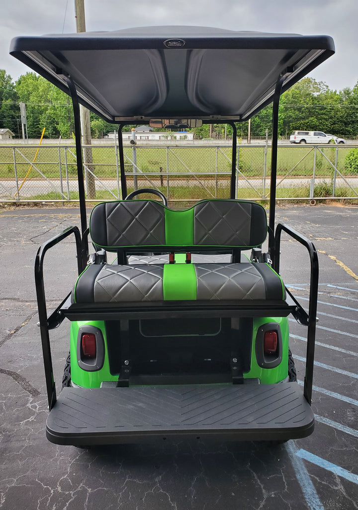 Custom Diamond Stich Charcoal Grey &amp; Black Carbon w/ Green Stipe &amp; Pipe Ez-Go (Ezgo) Txt/Rxv or Club Car DS 2000-2013 Cart Front Rear Seat Covers