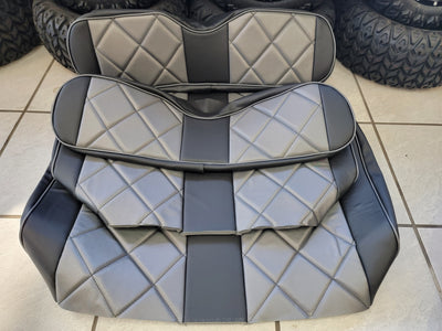 Custom Diamond Stich Charcoal Grey & Black Ez-Go (Ezgo) Txt/Rxv or Club Car DS 2000-2013 Cart Front Rear Seat Covers
