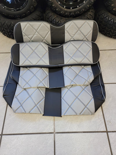 Custom Diamond Stich Black, Silver Ez-Go (Ezgo) Txt/Rxv or Club Car DS 2000-2013 Cart Front Rear Seat Covers