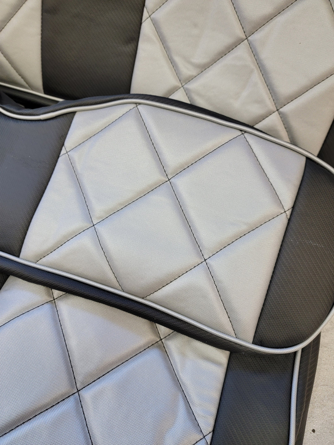 Custom Diamond Stich Black, Silver Ez-Go (Ezgo) Txt/Rxv or Club Car DS 2000-2013 Cart Front Rear Seat Covers