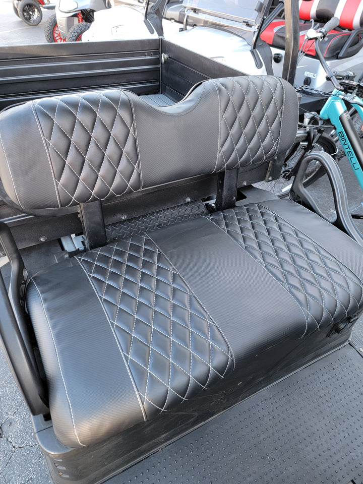 Custom Diamond Stich Black Carbon and Black Seat Covers Ez-Go (Ezgo) Txt/Rxv 1996-Current) or Club Car DS (2000-2013) Includes Both Front Rear Seat Covers