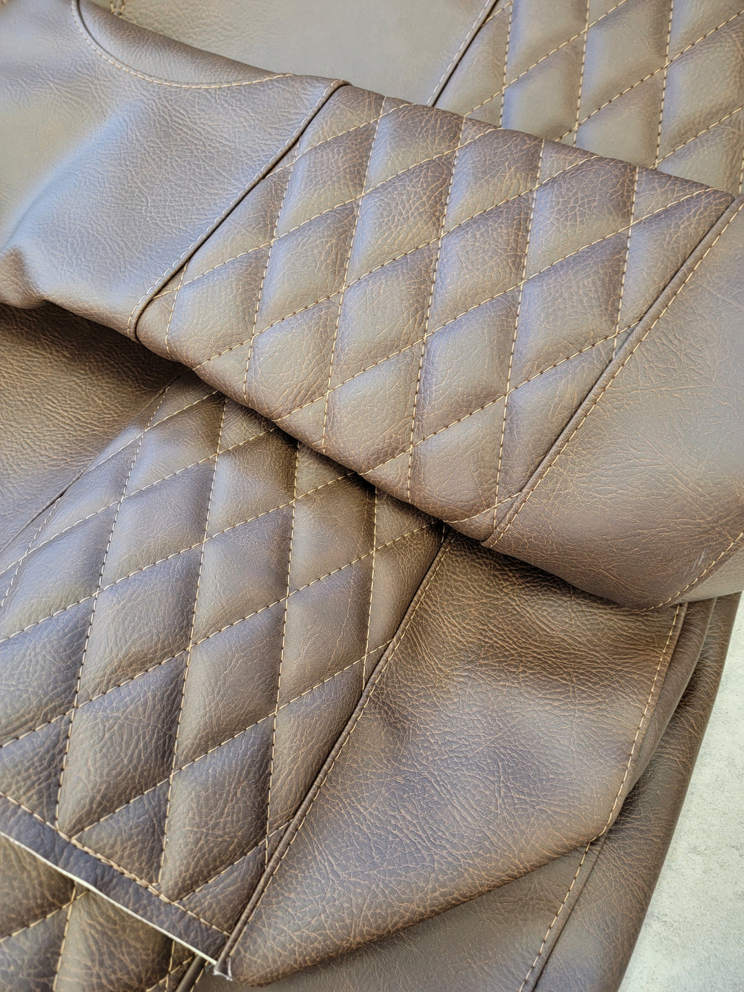 Custom Diamond Stich Brown Seat Covers EZGO (Ezgo) Txt/Rxv 1996-Current) or Club Car DS (2000-2013) Includes Both Front Rear Seat Covers