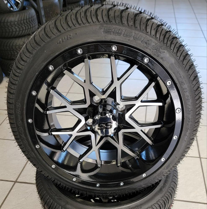 GOLF CART 14" VORTEX WHEELS ON 205/30-14 LOW PROFILE TIRES (SET OF 4) optional Lugs