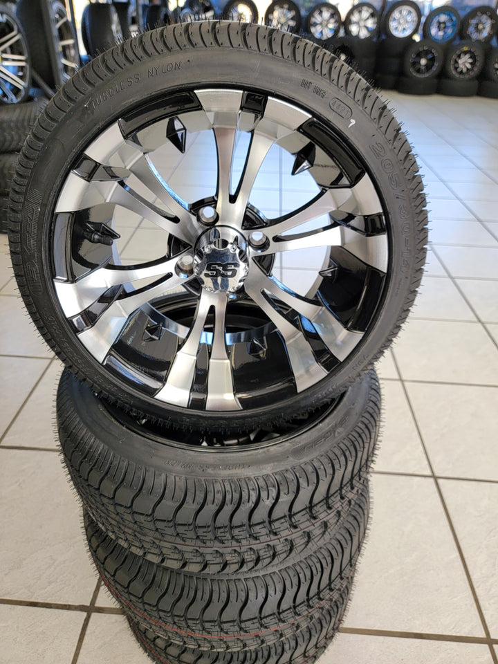 GOLF CART 14" VAMPIRE WHEELS ON 205/30-14 LOW PROFILE TIRES (SET OF 4) optional Lugs