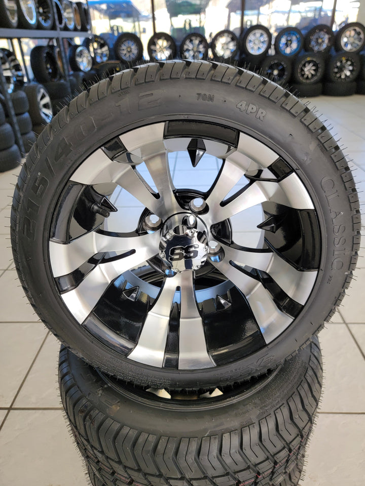 GOLF CART 12" VAMPIRE WHEELS ON l LOW PROFILE TIRES (SET OF 4) optional Lugs