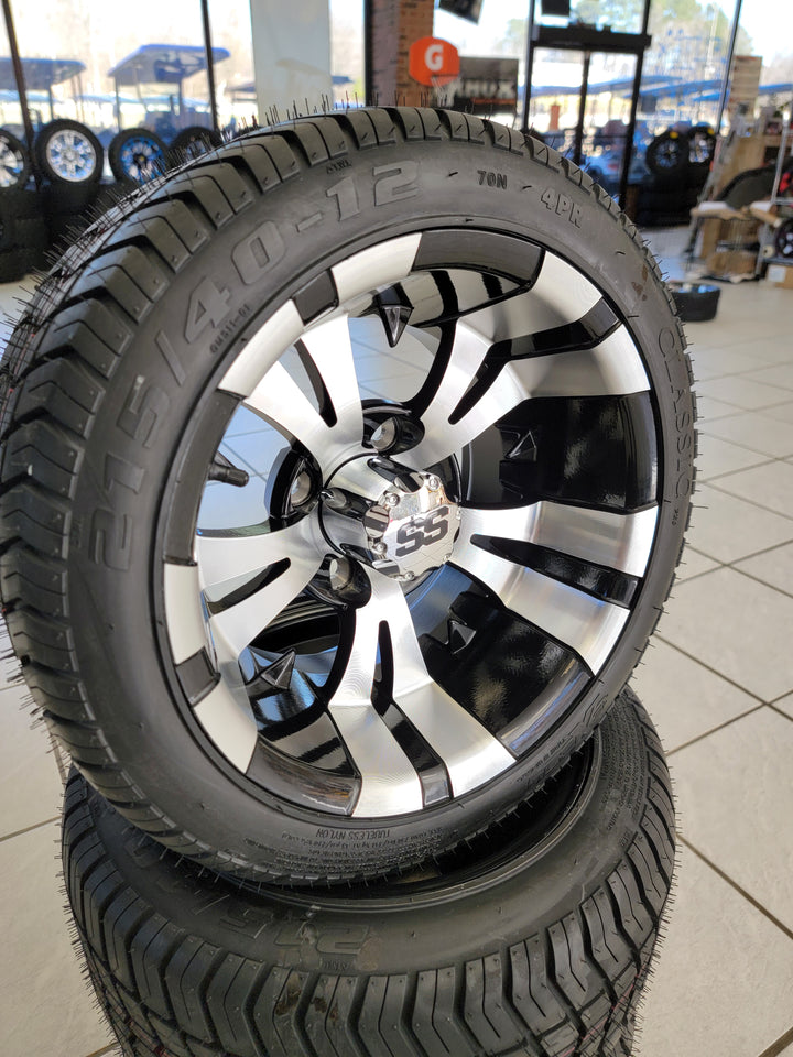 GOLF CART 12" VAMPIRE WHEELS ON l LOW PROFILE TIRES (SET OF 4) optional Lugs