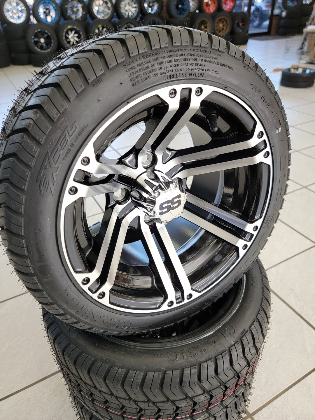 GOLF CART 12" TERMINATOR WHEELS ON l LOW PROFILE TIRES (SET OF 4) optional Lugs