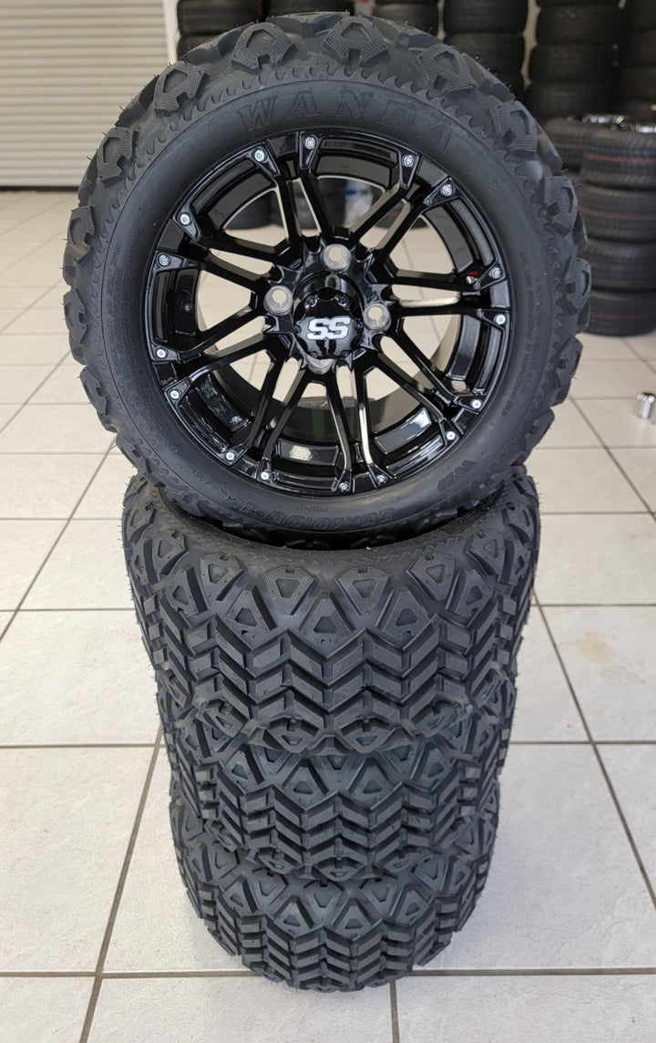 GOLF CART 12" LANCER WHEELS ON 20" ALL TERRAIN TIRES (SET OF 4) optional Lugs