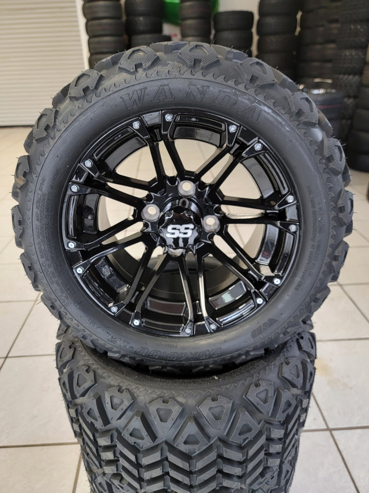 GOLF CART 12" LANCER WHEELS ON 20" ALL TERRAIN TIRES (SET OF 4) optional Lugs