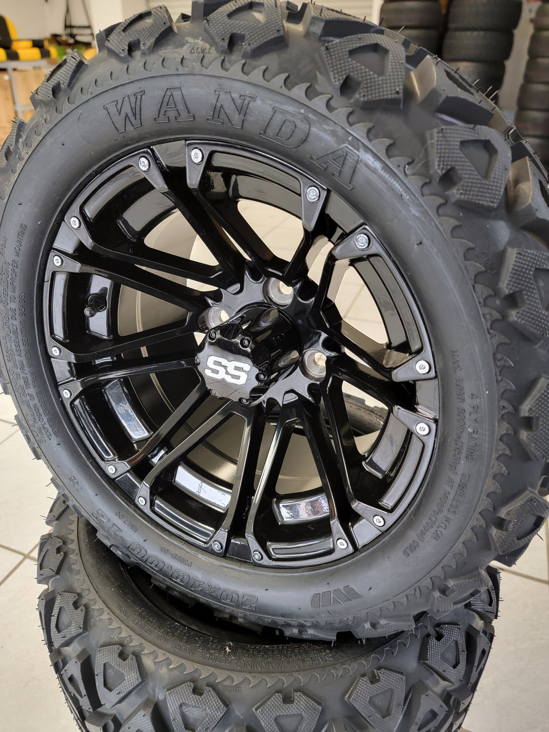 GOLF CART 12" LANCER WHEELS ON 20" ALL TERRAIN TIRES (SET OF 4) optional Lugs