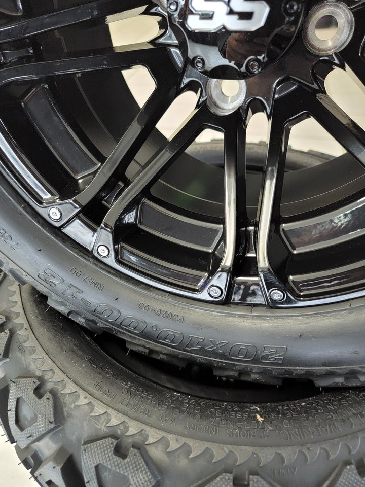 GOLF CART 12" LANCER WHEELS ON 20" ALL TERRAIN TIRES (SET OF 4) optional Lugs