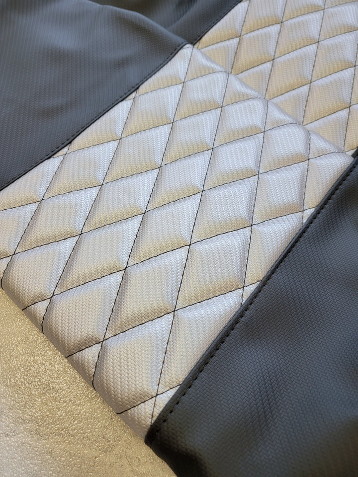 Evolution EV Golf Cart Custom Diamond Stich Seat Covers Black with Silver Diamond stich fits Evolutions Classic Pro &amp; Plus, Carrier &amp; Forester Models