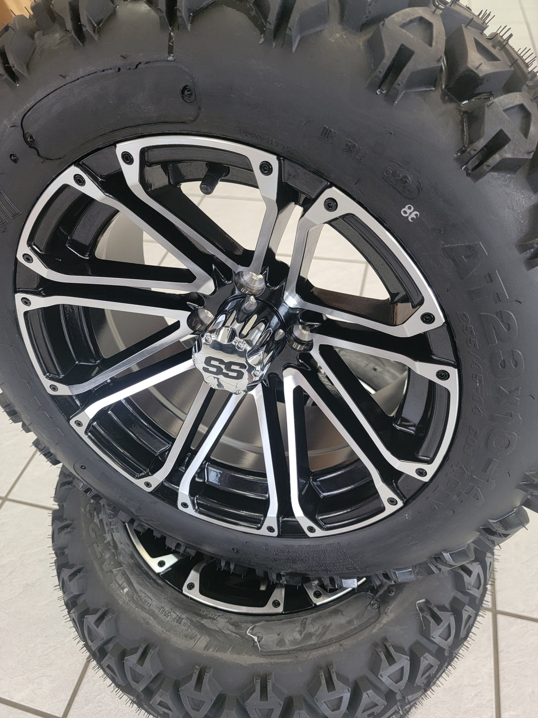 14" LANCER MACHIBED &amp; BLACK GOLF CART WHEELS ON 14x23" ALL TERRAIN TIRES (SET OF 4) optional Lugs