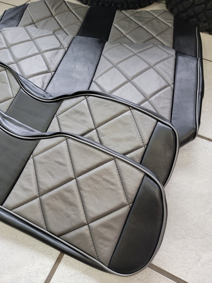 Custom Diamond Stich Charcoal Grey &amp; Black Ez-Go (Ezgo) Txt/Rxv or Club Car DS 2000-2013 Cart Front Rear Seat Covers