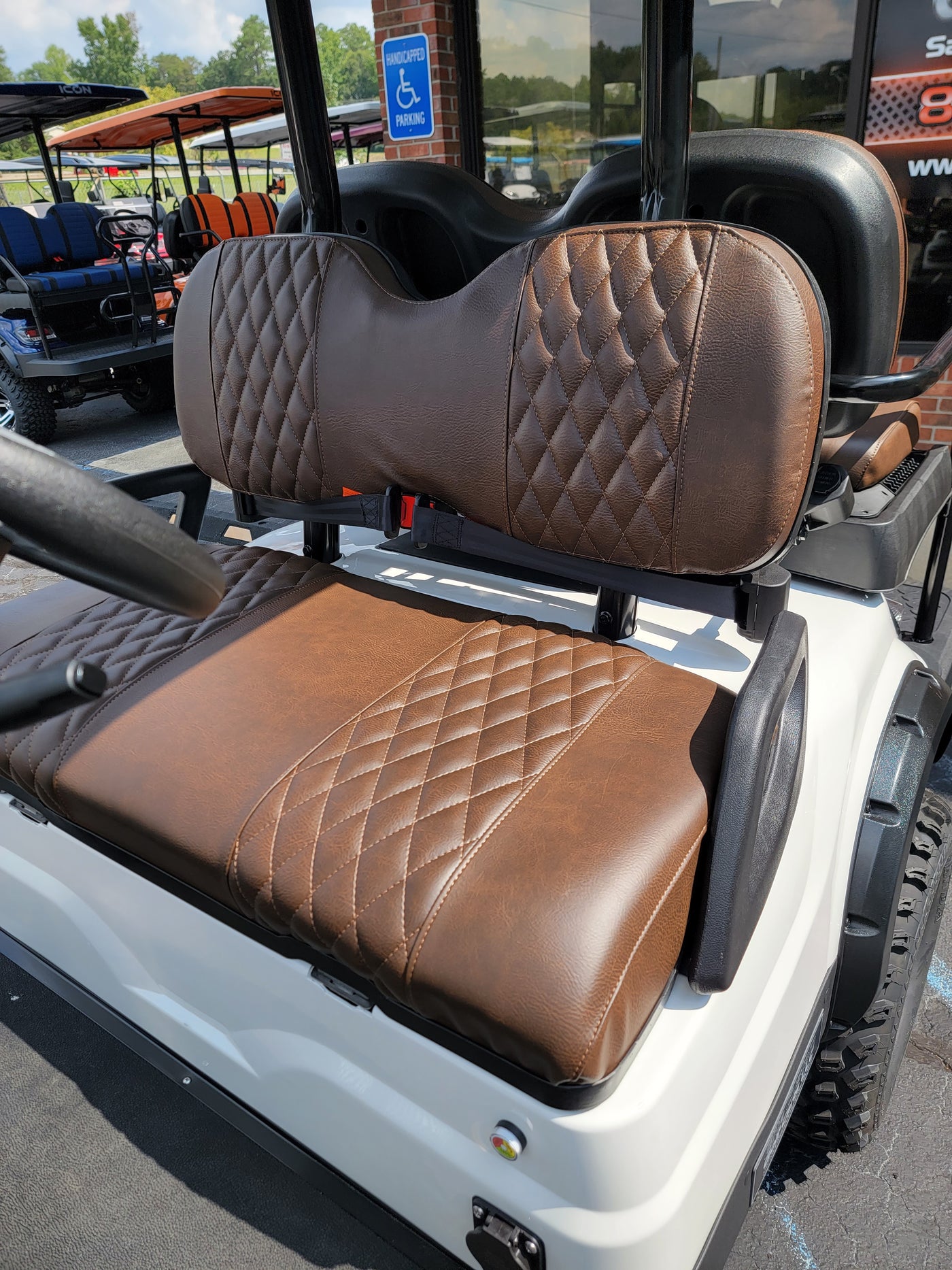 Custom Diamond Stich Brown Seat Covers Icon EV Golf Carts