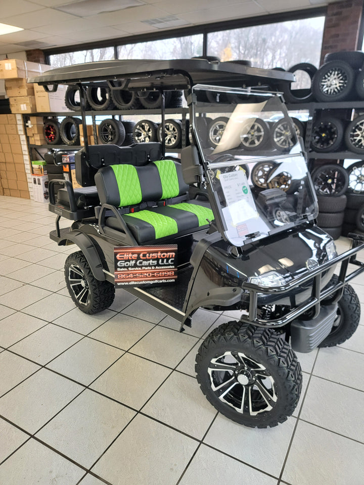 Evolution EV Golf Cart Custom Diamond Stich Seat Covers Black &amp; Neon Green Diamond Stich fits Evolutions Classic Pro &amp; Plus, Carrier &amp; Forester Models