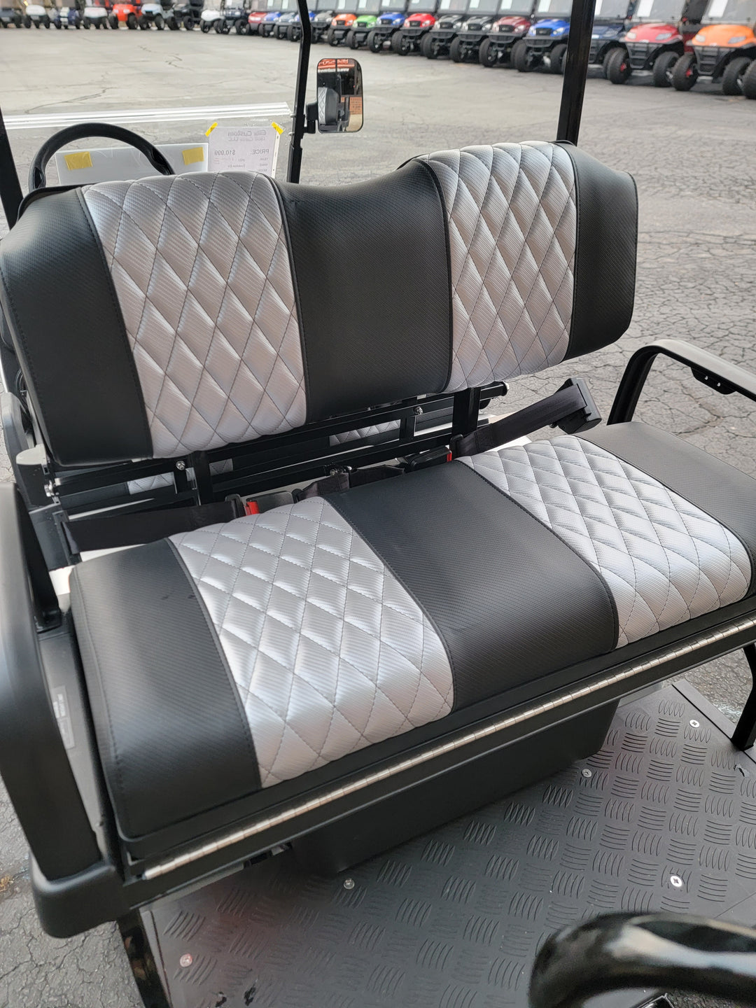 Evolution EV Golf Cart Custom Diamond Stich Seat Covers Black with Silver Diamond stich fits Evolutions Classic Pro &amp; Plus, Carrier &amp; Forester Models