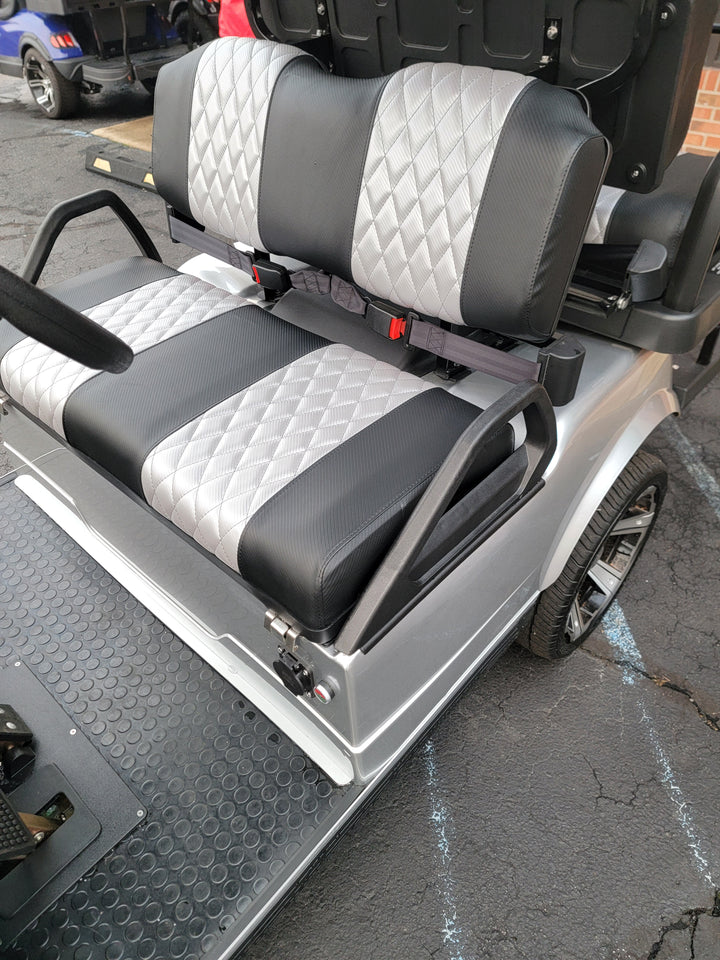 Evolution EV Golf Cart Custom Diamond Stich Seat Covers Black with Silver Diamond stich fits Evolutions Classic Pro &amp; Plus, Carrier &amp; Forester Models