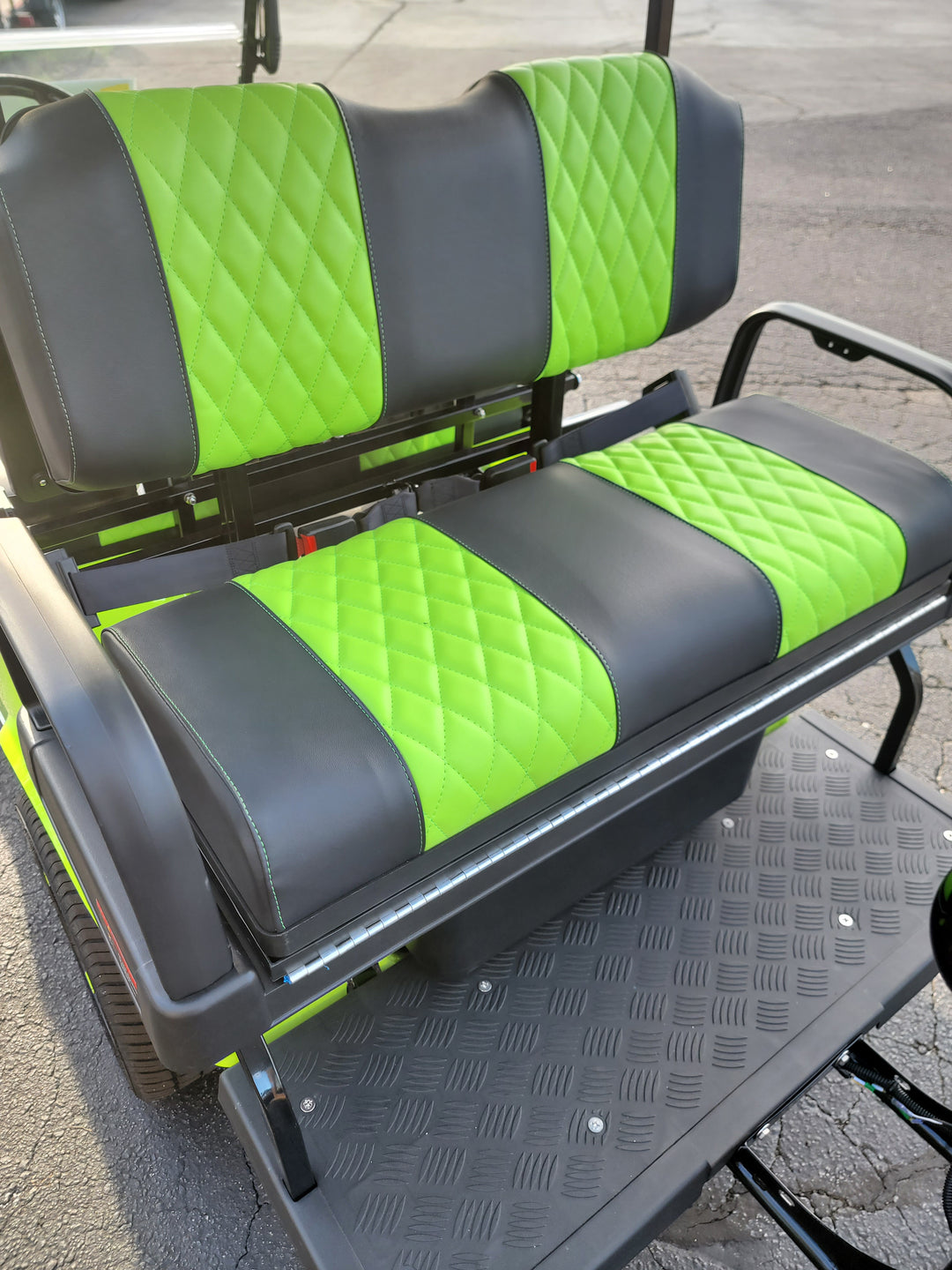 Evolution EV Golf Cart Custom Diamond Stich Seat Covers Lime Green fits Evolutions Classic Pro &amp; Plus, Forester &amp; Carrier Plus