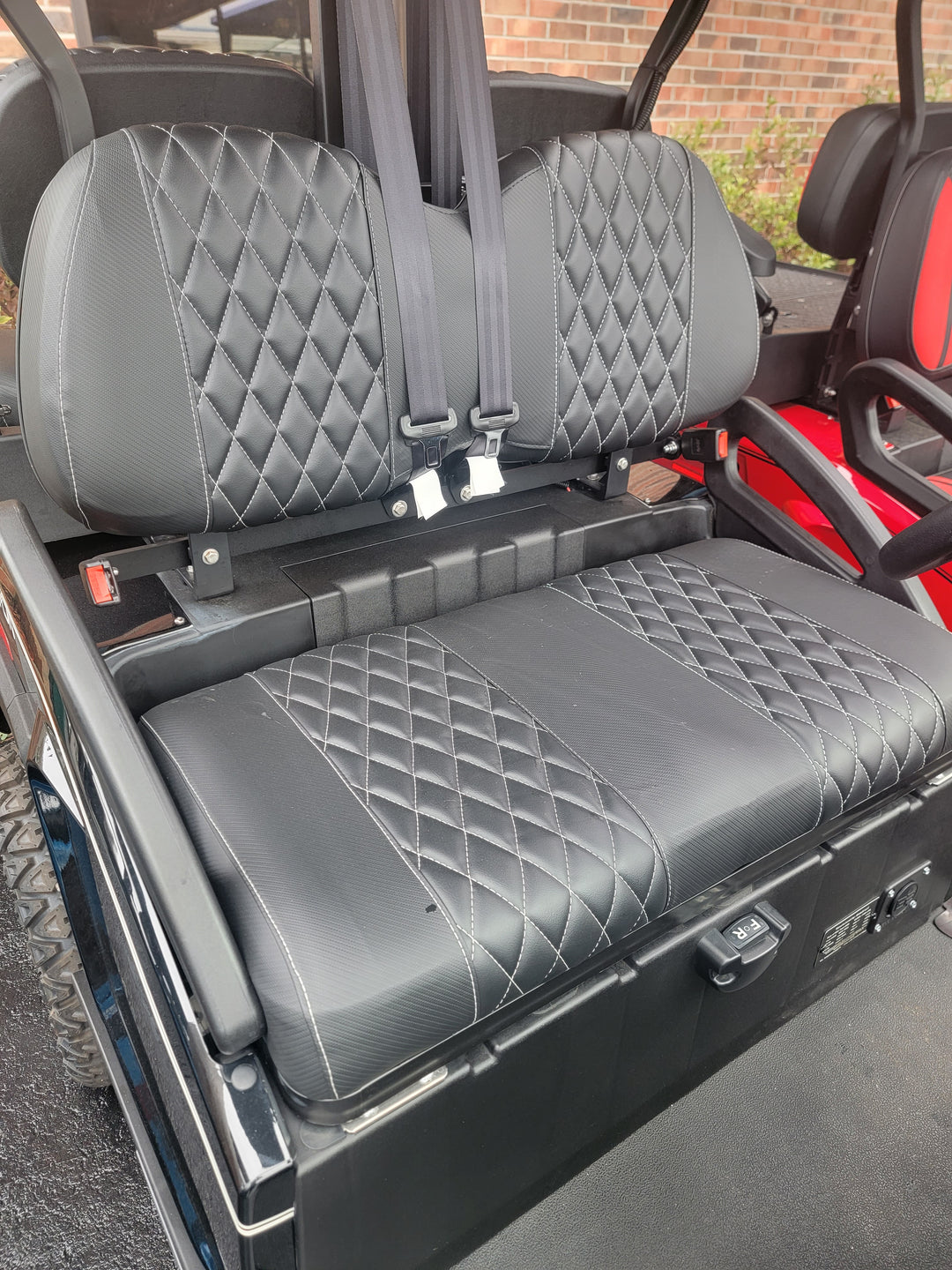 Bintelli Golf Cart Custom Diamond Stitch Carbon Black Seat Covers with White Stiching